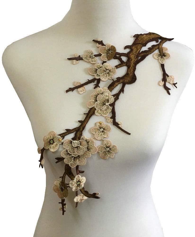 Colorful Embroidered Lace Neckline Collar Floral Brown Leaf Applique Patches Scrapbooking Embossed S
